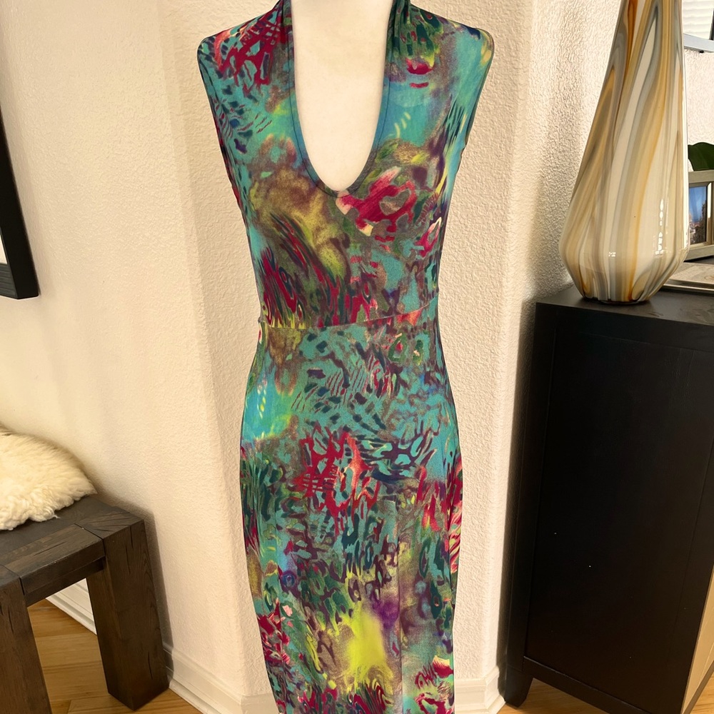 Beautiful multi-color blue & pink maxi dress